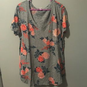 Torrid Floral V-Neck Pocket Tee, Gray 2X